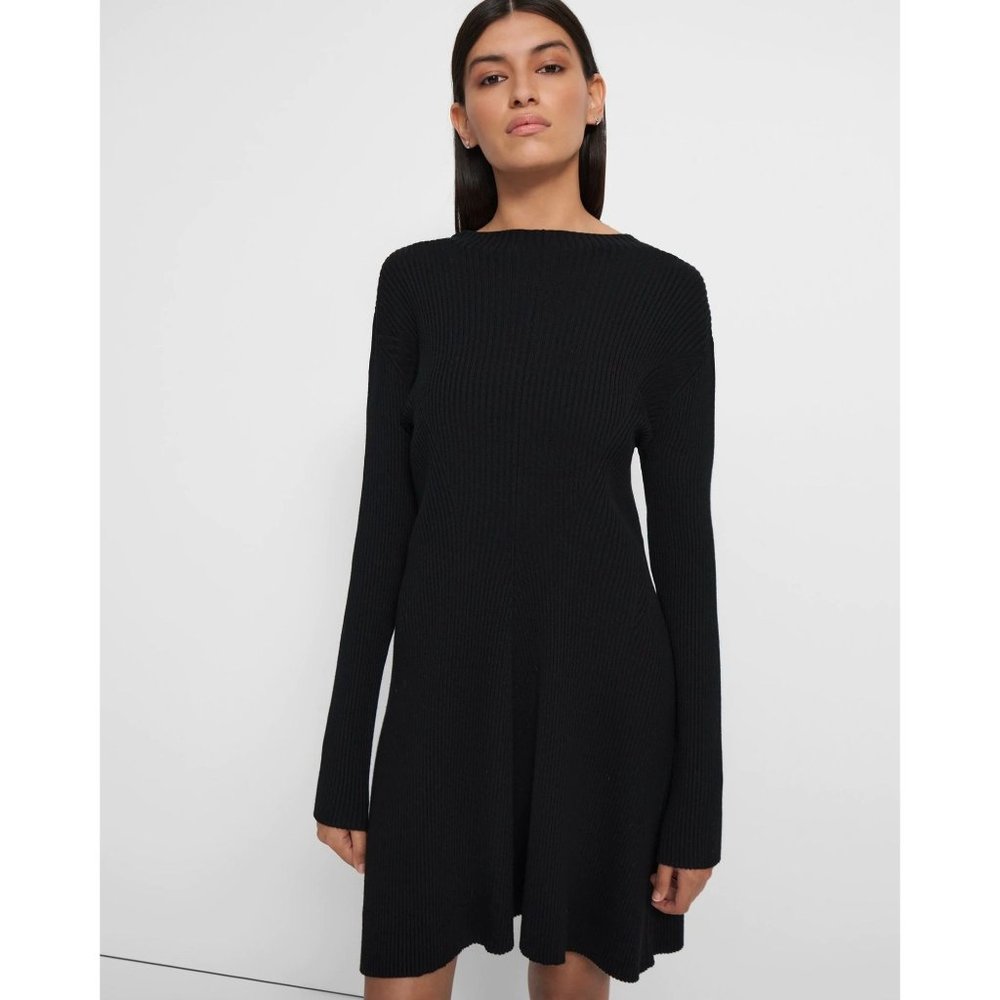 THEORY Moving Rib Dress in Empire Wool - Black - NWT Size Medium - Picture 6 of 6